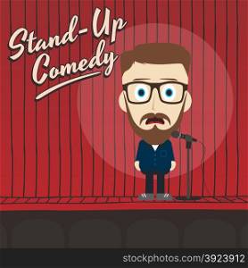 male stand up comedian cartoon character vector illustration. hilarious guy stand up comedian cartoon