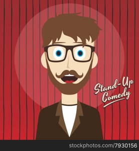 male stand up comedian cartoon character vector illustration. hilarious guy stand up comedian cartoon