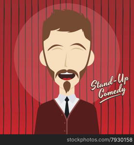 male stand up comedian cartoon character vector illustration. hilarious guy stand up comedian cartoon