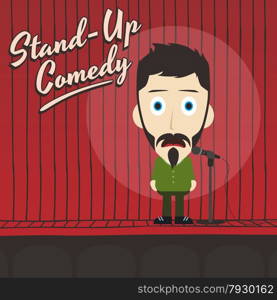 male stand up comedian cartoon character vector illustration. hilarious guy stand up comedian cartoon