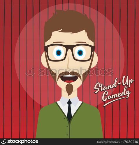 male stand up comedian cartoon character vector illustration. hilarious guy stand up comedian cartoon