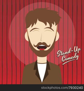 male stand up comedian cartoon character vector illustration. hilarious guy stand up comedian cartoon