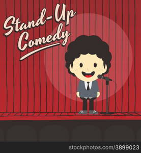 male stand up comedian cartoon character vector illustration. male stand up comedian cartoon character