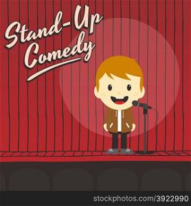 male stand up comedian cartoon character vector illustration. male stand up comedian cartoon character
