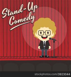 male stand up comedian cartoon character vector illustration. male stand up comedian cartoon character