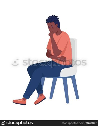 Male student with social anxiety semi flat color vector character. Sitting figure. Full body person on white. Schooler isolated modern cartoon style illustration for graphic design and animation. Male student with social anxiety semi flat color vector character