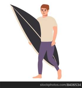 male surfer in a fashionable flat style, isolated on a white background. Vector simple illustration. male surfer in a fashionable flat style, isolated on a white background. Vector simple illustration.