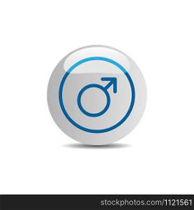 Male symbol on a white button. Flat vector illustration