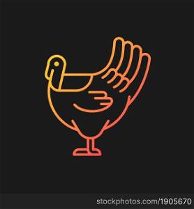 Male turkey gradient vector icon for dark theme. Commercial poultry farming for food. Thanksgiving dinner with turkey. Thin line color symbol. Modern style pictogram. Vector isolated outline drawing. Male turkey gradient vector icon for dark theme