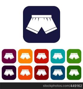 Male underwear icons set vector illustration in flat style In colors red, blue, green and other. Male underwear icons set flat