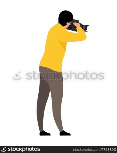 Male video operator semi flat color vector character. Cameraman figure. Full body person on white. Capturing footage isolated modern cartoon style illustration for graphic design and animation. Male video operator semi flat color vector character