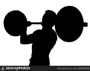 Male Weight Lifter with Weight in Front of Face Silhouette
