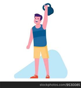 Male weightlifter lifting heavy weights. Gym bodybuilding workout. Sport training. Sportsman with kettlebell. Healthy lifestyle. Strong man doing athletic exercises. Happy bodybuilder. Vector concept. Male weightlifter lifting heavy weights. Gym bodybuilding workout. Sport training. Sportsman with kettlebell. Strong man doing athletic exercises. Happy bodybuilder. Vector concept