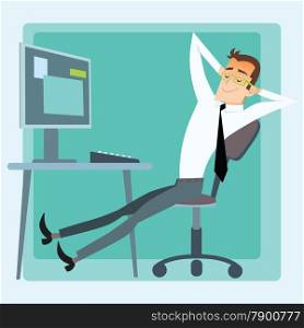 Male worker in the office takes a break from working at the computer. Break