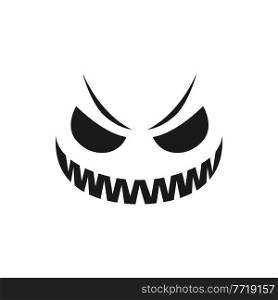 Malevolent Halloween pumpkin face vector icon. Scary evil emoji with toothy smile, creepy squinted eyes. Ghost, jack lantern isolated monochrome monster emotion. Malevolent Halloween pumpkin face vector icon