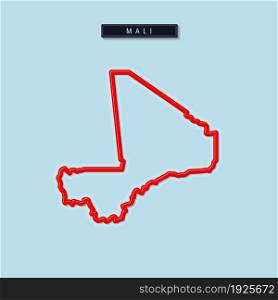 Mali bold outline map. Glossy red border with soft shadow. Country name plate. Vector illustration.. Mali bold outline map. Vector illustration