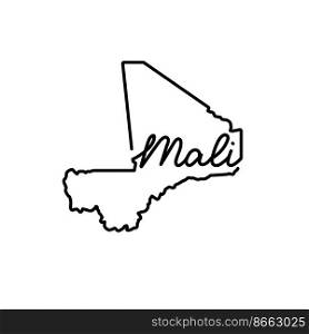 Mali outline map with the handwritten country name. Continuous line drawing of patriotic home sign. A love for a small homeland. T-shirt print idea. Vector illustration.. Mali outline map with the handwritten country name. Continuous line drawing of patriotic home sign