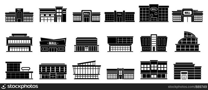 Mall building icons set. Simple set of mall building vector icons for web design on white background. Mall building icons set, simple style