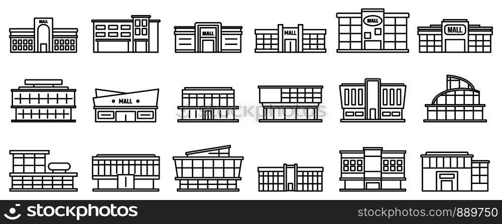 Mall centre icons set. Outline set of mall centre vector icons for web design isolated on white background. Mall centre icons set, outline style