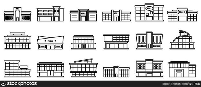 Mall centre icons set. Outline set of mall centre vector icons for web design isolated on white background. Mall centre icons set, outline style