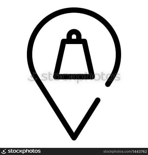 Mall map pin icon. Outline mall map pin vector icon for web design isolated on white background. Mall map pin icon, outline style