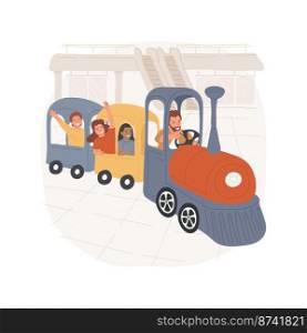 Mall train ride isolated cartoon vector illustration. Kids riding a little train indoors, mall entertainment, entertainment in a store, recreation for children, family shopping vector cartoon.. Mall train ride isolated cartoon vector illustration.