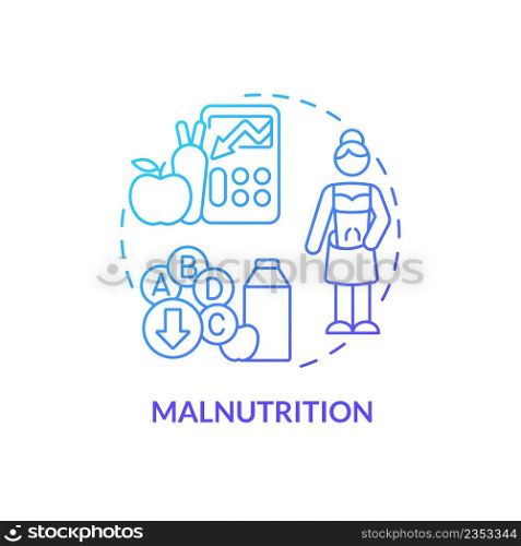 Malnutrition blue gradient concept icon. Undernutrition and starvation. Food security basic definitions abstract idea thin line illustration. Isolated outline drawing. Myriad Pro-Bold fonts used. Malnutrition blue gradient concept icon