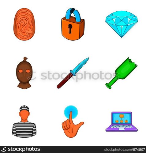 Malpractice icons set. Cartoon set of 9 malpractice vector icons for web isolated on white background. Malpractice icons set, cartoon style