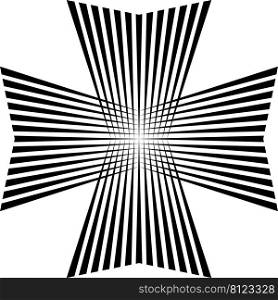 Maltese cross art from rays stripes, symbol victory power