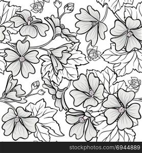 malva seamless pattern. malva plant seamless pattern on white background