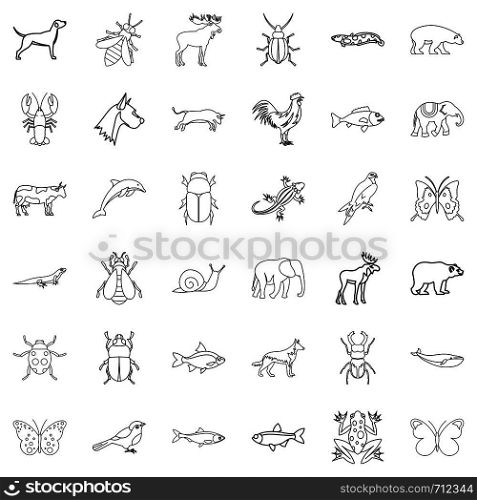 Mammal icons set. Outline style of 36 mammal vector icons for web isolated on white background. Mammal icons set, outline style