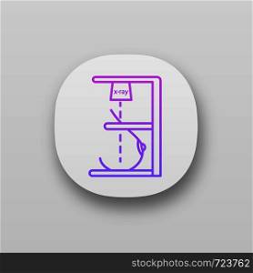 Mammography app icon. UI/UX user interface. Breast radiography. Woman breast examination. Chest x-ray screening. Web or mobile application. Mastography. Vector isolated illustration. Mammography app icon