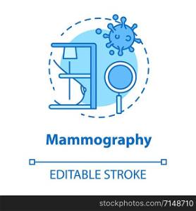 Mammography concept icon. Mastography idea thin line illustration. Women healthcare. Medical checkup, diagnosis. Breast examining, cancer screening. Vector isolated outline drawing. Editable stroke