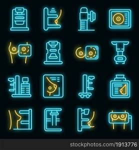 Mammography machine icons set. Outline set of mammography machine vector icons neon color on black. Mammography machine icons set vector neon