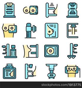 Mammography machine icons set. Outline set of mammography machine vector icons thin line color flat isolated on white. Mammography machine icons set line color vector