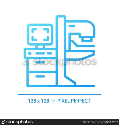 Mammography machine pixel perfect gradient linear vector icon. Breast imaging. Cancer screening. X ray. Thin line color symbol. Modern style pictogram. Vector isolated outline drawing. Mammography machine pixel perfect gradient linear vector icon