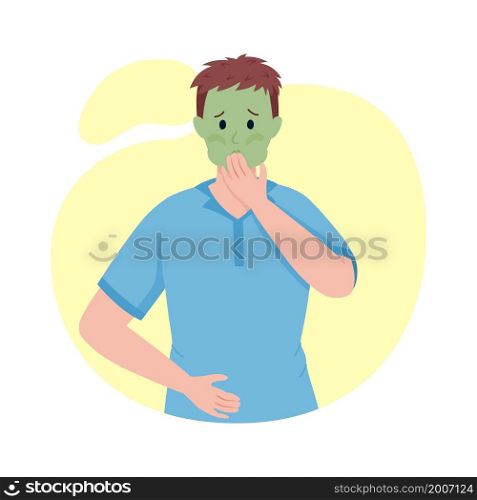 Man about to puke semi flat color vector character. Posing figure. Full body person on white. Post covid syndrome isolated modern cartoon style illustration for graphic design and animation. Man about to puke semi flat color vector character