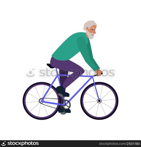 Man, active pensioners ride bicycles in park or city