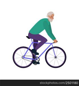 Man, active pensioners ride bicycles in park or city