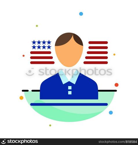 Man, American, Flag Abstract Flat Color Icon Template