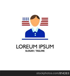 Man, American, Flag Business Logo Template. Flat Color
