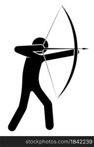 man, an archer aims at a target, prey on the hunt. Shooter athlete. Isolated vector on white background