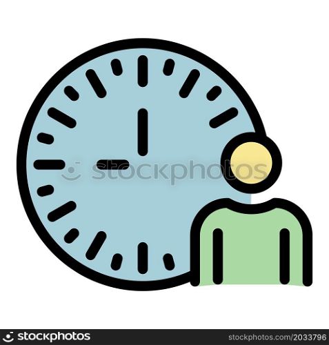 Man and analog clock icon. Outline man and analog clock vector icon color flat isolated. Man and analog clock icon color outline vector