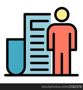 Man and document icon. Outline man and document vector icon color flat isolated. Man and document icon color outline vector