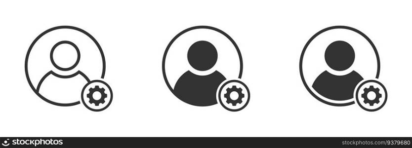 Man and gear icon. Man and cog sign. Flat vector illustration.