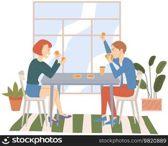 Man and girl playing cards, excited friends having good time together sitting at table at home. Concept of entertainment, relaxation, partying. Spending evening together. Quarantine at home, in family. Man and girl playing cards, excited friends having good time together sitting at table at home