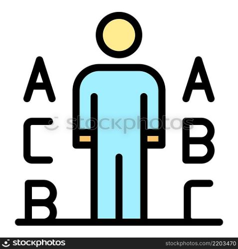 Man and letters icon. Outline man and letters vector icon color flat isolated. Man and letters icon color outline vector