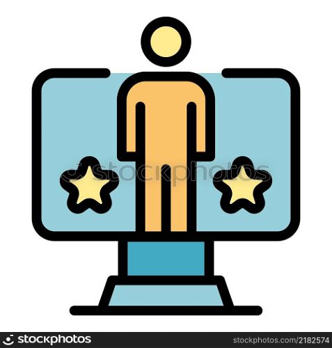 Man and stars on the screen icon. Outline man and stars on the screen vector icon color flat isolated. Man and stars on the screen icon color outline vector