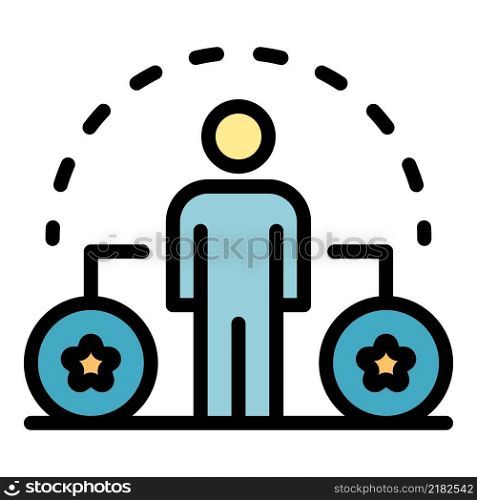 Man and two stars in a circle icon. Outline man and two stars in a circle vector icon color flat isolated. Man and two stars in a circle icon color outline vector