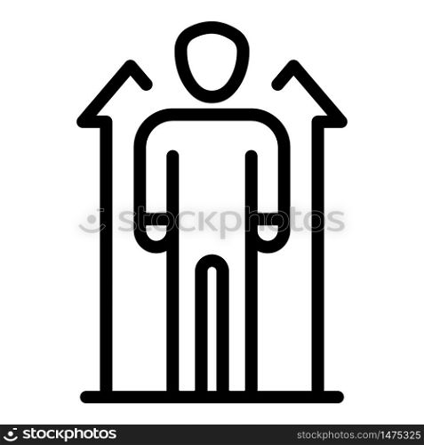 Man and two up arrows icon. Outline man and two up arrows vector icon for web design isolated on white background. Man and two up arrows icon, outline style